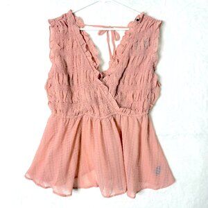 NEW TORRID Chiffon Smocked Ruffle Sheer Boho Coquette Baby Doll Tank Blouse 0 L
